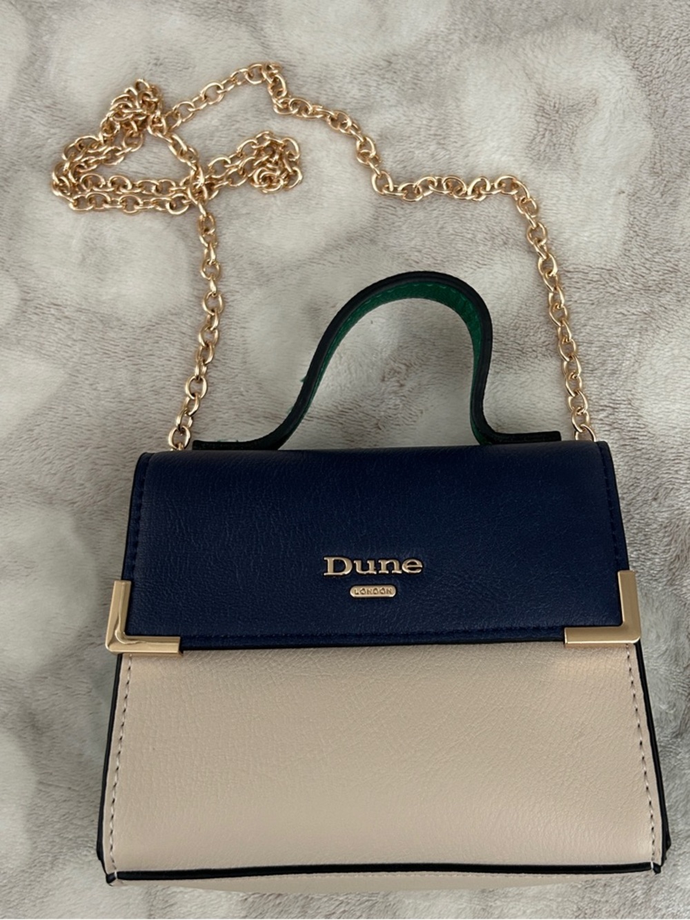 Dune London Navy and Cream Mini Crossbody with Gold Chain